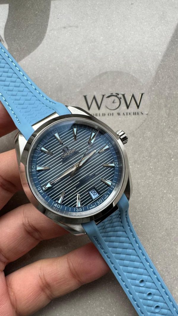 Replica Omega Aqua Terra 41mm VSF 1:1 Best Edition Summer Blue Dial on Blue Rubber Strap A8900 - Image 4