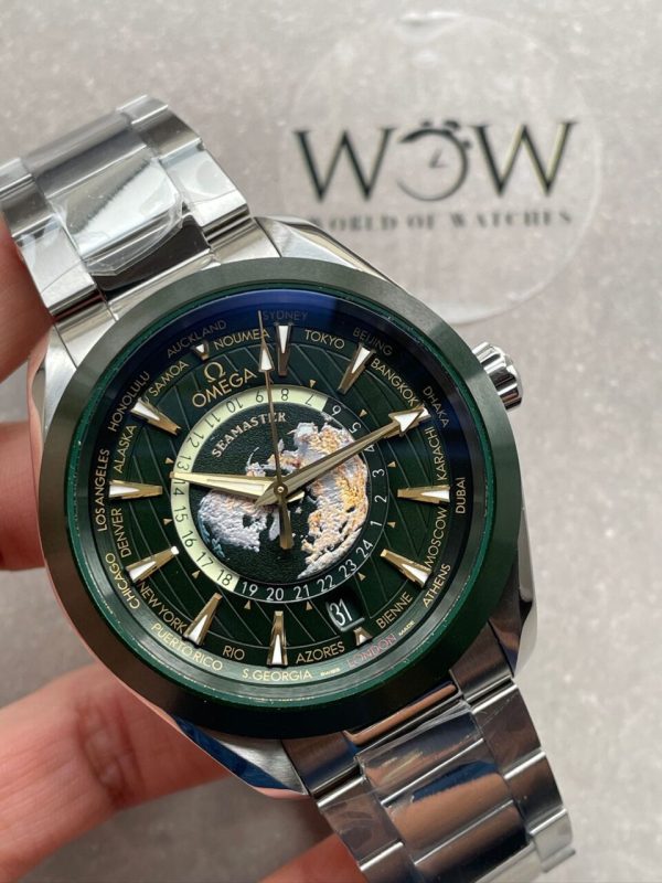 Replica Omega Seamaster Aqua Terra Worldtimer VSF 1:1 Best Edition Green Dial on SS Bracelet A8938 - Image 2