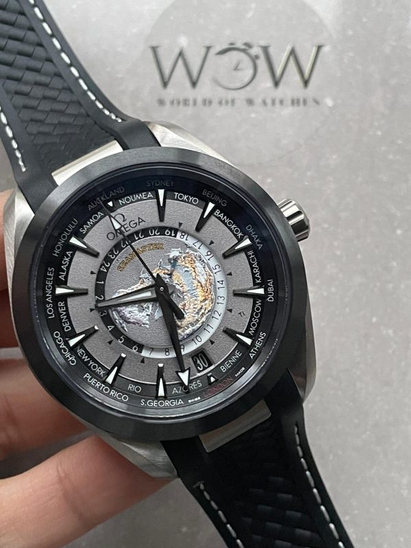 Replica Replica Omega Seamaster Aqua Terra GMT Titanium Worldtimer 43mm Ti Black Dial on Rubber Strap VSF A8938 - Image 4