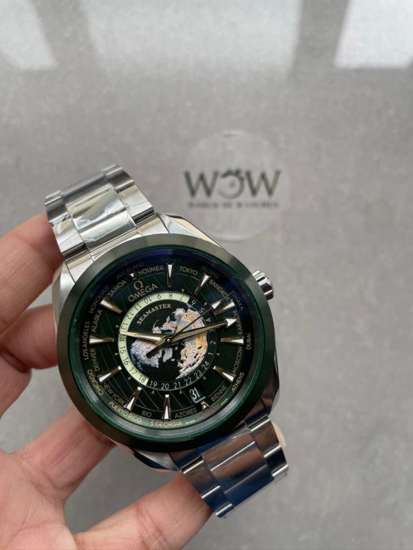 Replica Omega Seamaster Aqua Terra Worldtimer VSF 1:1 Best Edition Green Dial on SS Bracelet A8938
