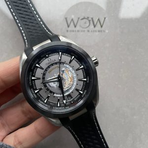 Replica Replica Omega Seamaster Aqua Terra GMT Titanium Worldtimer 43mm Ti Black Dial on Rubber Strap VSF A8938
