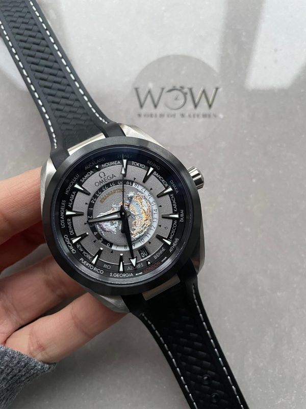 Replica Replica Omega Seamaster Aqua Terra GMT Titanium Worldtimer 43mm Ti Black Dial on Rubber Strap VSF A8938