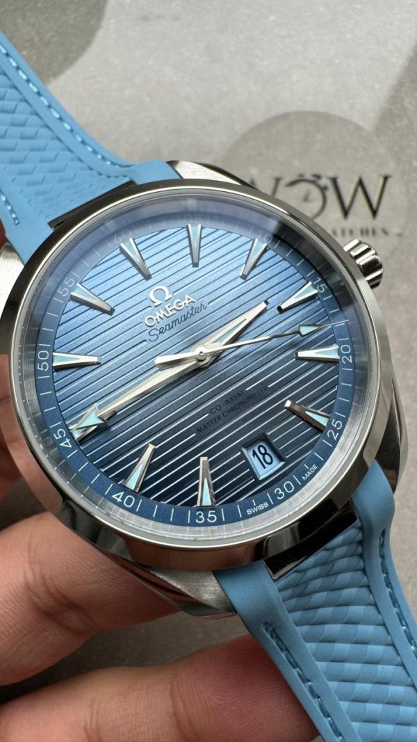 Replica Omega Aqua Terra 41mm VSF 1:1 Best Edition Summer Blue Dial on Blue Rubber Strap A8900 - Image 2