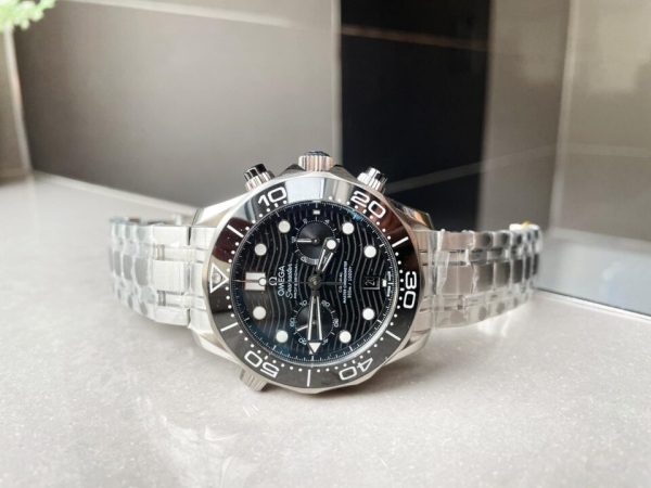 Replica Omega Seamaster 300M Chrono SS OMF 1:1 Best Edition Black Dial on SS Bracelet A9900 - Image 2