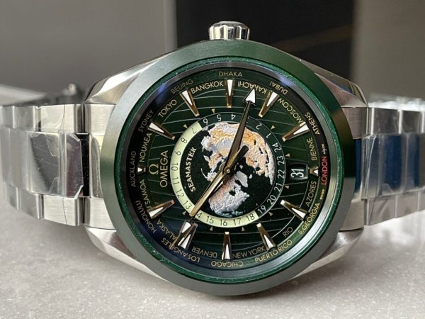 Replica Omega Seamaster Aqua Terra Worldtimer VSF 1:1 Best Edition Green Dial on SS Bracelet A8938 - Image 5