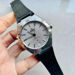 Replica Omega Constellation Black Ceramic SS SBF 1:1 Best Edition White Textured Dial on Black Gummy Strap A8900
