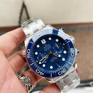 Replica Omega Seamaster 300M Chrono SS OMF 1:1 Best Edition Blue Dial on SS Bracelet A9900