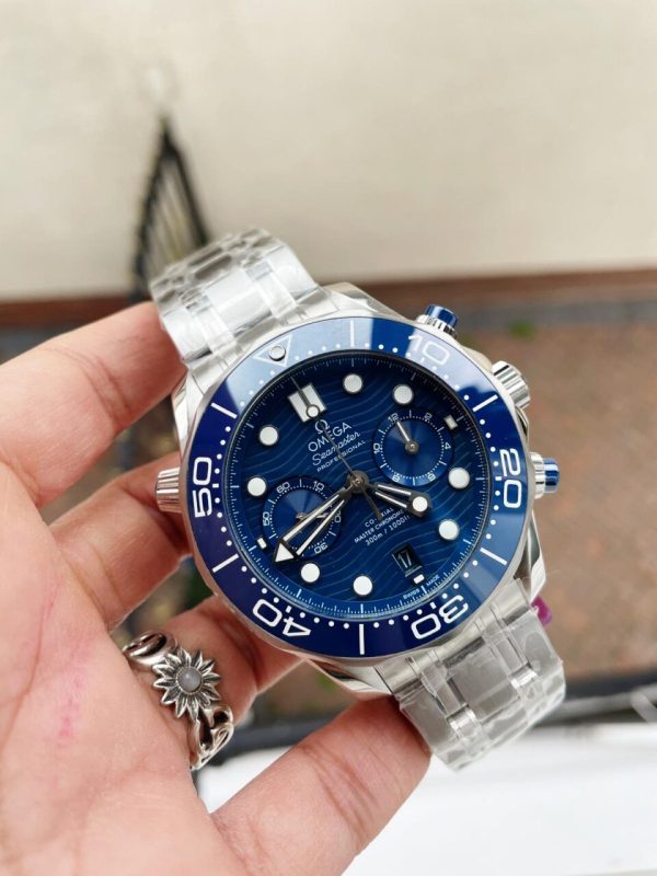 Replica Omega Seamaster 300M Chrono SS OMF 1:1 Best Edition Blue Dial on SS Bracelet A9900