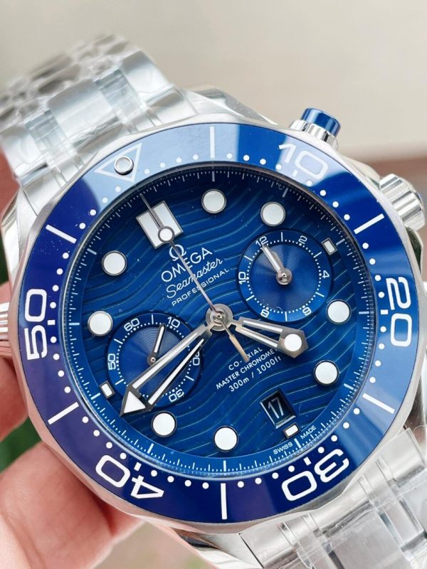 Replica Omega Seamaster 300M Chrono SS OMF 1:1 Best Edition Blue Dial on SS Bracelet A9900 - Image 2