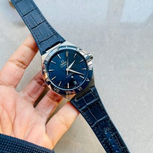 Replica Omega Constellation Blue Ceramic SS 8F 1:1 Best Edition Blue Dial on Blue Gummy Strap A8900