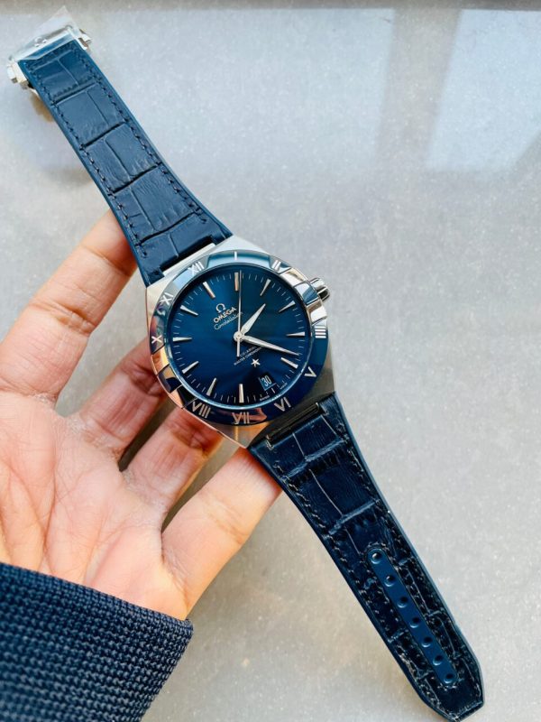 Replica Omega Constellation Blue Ceramic SS 8F 1:1 Best Edition Blue Dial on Blue Gummy Strap A8900