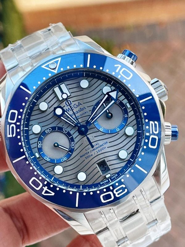 Replica Omega Seamaster 300M Chrono SS OMF 1:1 Best Edition Grey Dial on SS Bracelet A9900 - Image 4