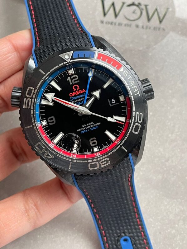 Replica Omega Seamaster Planet Ocean 600M GMT ETNZ Deep Black 45.5mm VSF Ceramic Black Dial Swiss 8906 - Image 3