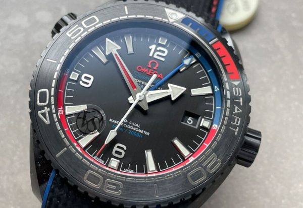 Replica Omega Seamaster Planet Ocean 600M GMT ETNZ Deep Black 45.5mm VSF Ceramic Black Dial Swiss 8906 - Image 5