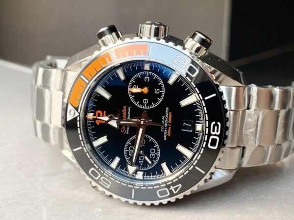 Replica Omega Planet Ocean SeaMaster Chronometer OMF SS Black/Orange Polished Bezel Black Dial on SS Bracelet A9900 (Black Balance Wheel) - Image 3