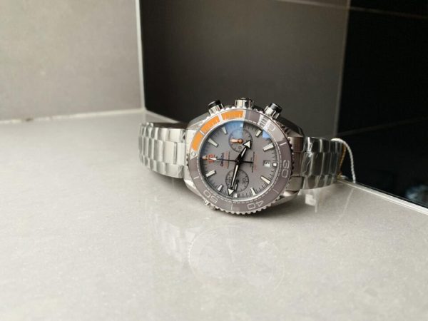Replica Omega Planet Ocean SEAMASTER Chronometer OMF SS Grey/Orange Polished Bezel Grey Dial on SS Bracelet A9900 (Black Balance Wheel) - Image 8