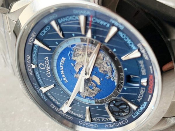 Replica Omega Seamaster Aqua Terra Worldtimer VSF 1:1 Best Edition Blue Dial on SS Bracelet A8938 - Image 3