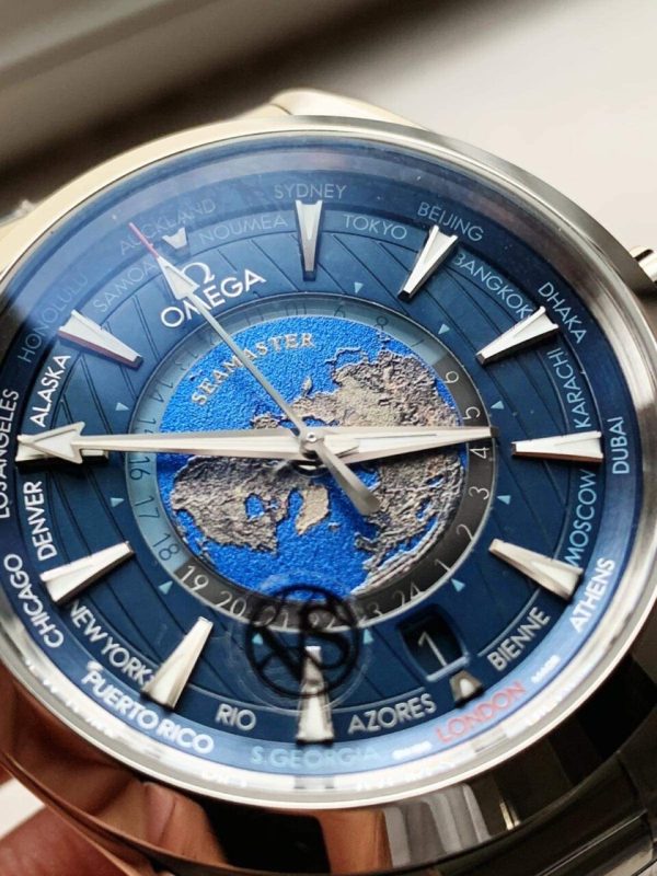Replica Omega Seamaster Aqua Terra Worldtimer VSF 1:1 Best Edition Blue Dial on SS Bracelet A8938 - Image 2