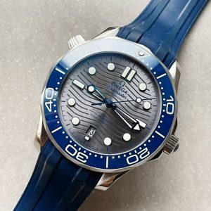 2018 Replica Omega Seamaster Diver 300M VSF 1:1 Best Edition Blue Ceramic Grey Dial on blue rubber strap Strap A8800