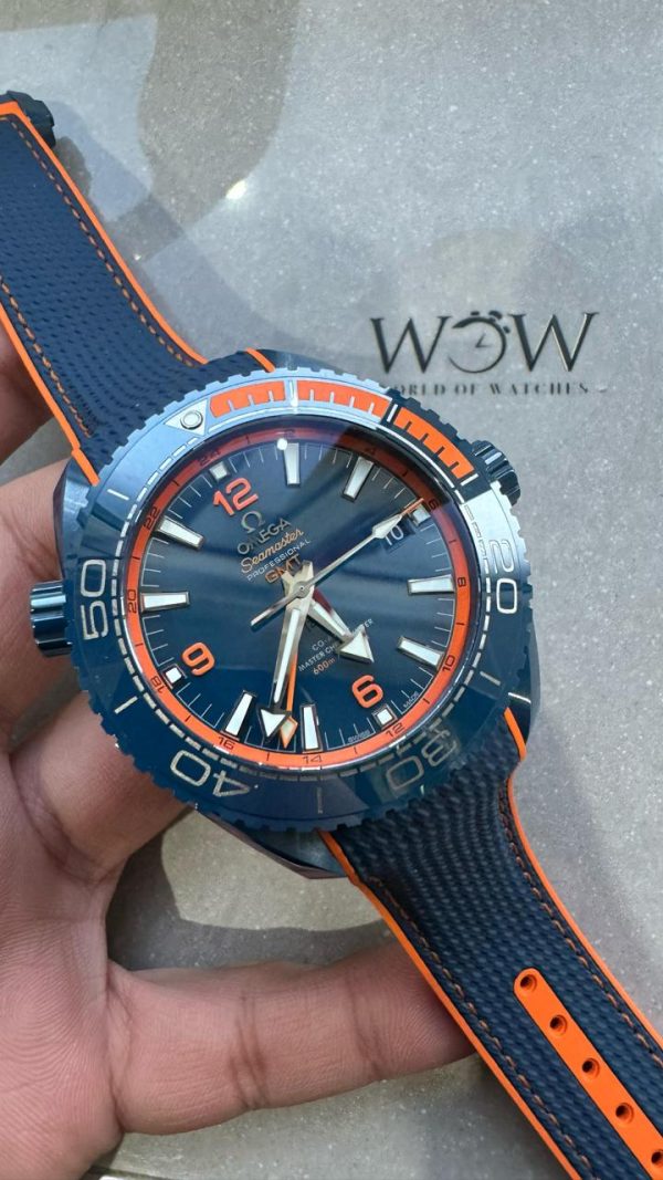 Replica Omega Planet Ocean 45.5mm Big Blue Real Ceramic VSF 1:1 Best Edition on Blue Rubber Strap A8906
