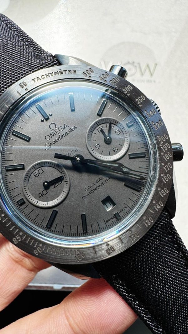 Replica Omega Speedmaster “Dark Side of The Moon” Real Ceramic OMF 1:1 Best Edition Black Black on Nylon Strap A9300 V2 - Image 3