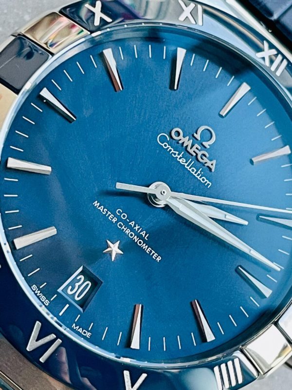 Replica Omega Constellation Blue Ceramic SS 8F 1:1 Best Edition Blue Dial on Blue Gummy Strap A8900 - Image 6