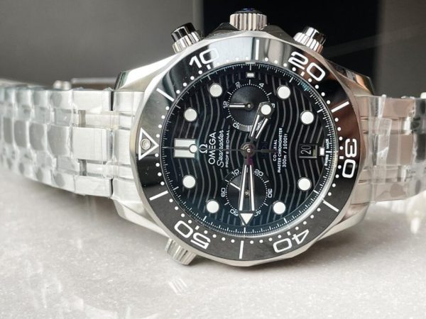 Replica Omega Seamaster 300M Chrono SS OMF 1:1 Best Edition Black Dial on SS Bracelet A9900 - Image 3