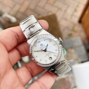 Replica Omega Constellation Co?Axial Master 29 mm Silver dial White dial on Diamond bezel
