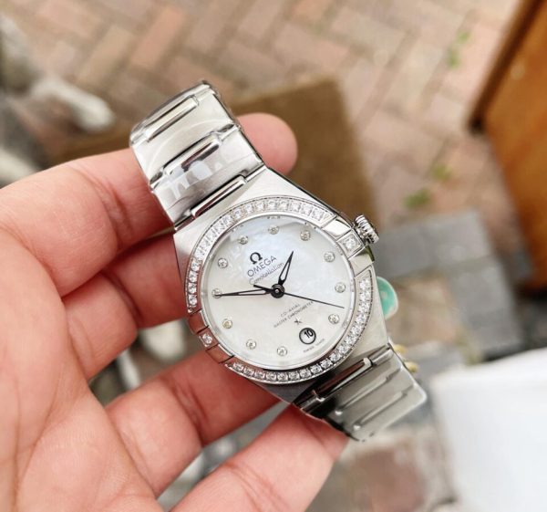 Replica Omega Constellation Co?Axial Master 29 mm Silver dial White dial on Diamond bezel
