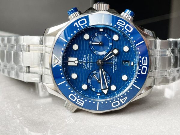 Replica Omega Seamaster 300M Chrono SS OMF 1:1 Best Edition Blue Dial on SS Bracelet A9900 - Image 3