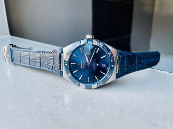Replica Omega Constellation Blue Ceramic SS 8F 1:1 Best Edition Blue Dial on Blue Gummy Strap A8900 - Image 7