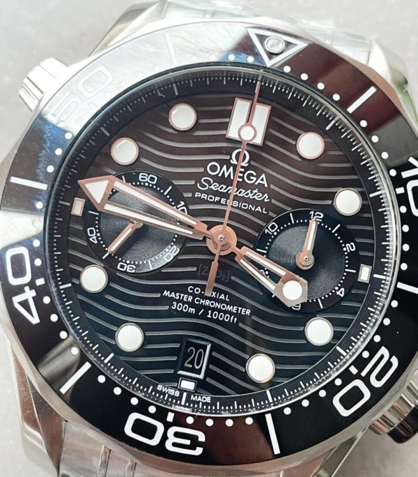Replica Omega Seamaster 300M Chrono SS OMF 1:1 Best Edition Black Dial on SS Bracelet A9900 - Image 5