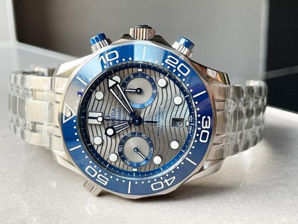 Replica Omega Seamaster 300M Chrono SS OMF 1:1 Best Edition Grey Dial on SS Bracelet A9900 - Image 5